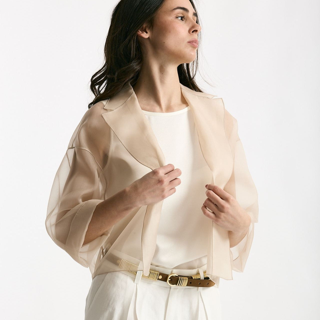 Giacca crop beige donna Antonelli firenze - 7
