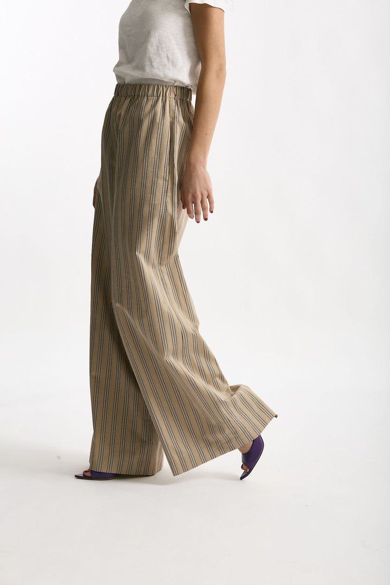 Pantalone rigato beige con riga donna Antonelli firenze - 1