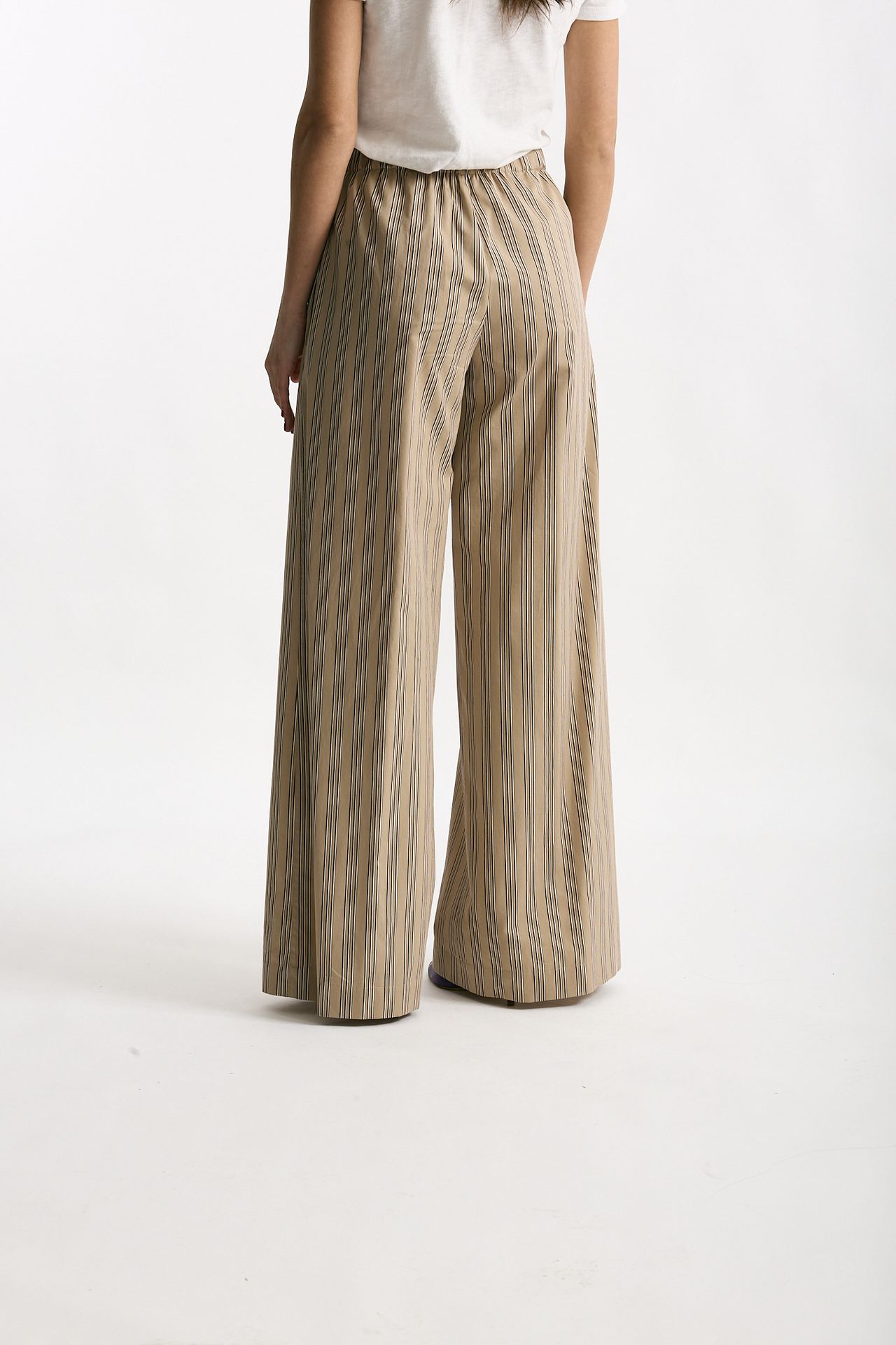 Pantalone rigato beige con riga donna Antonelli firenze - 3