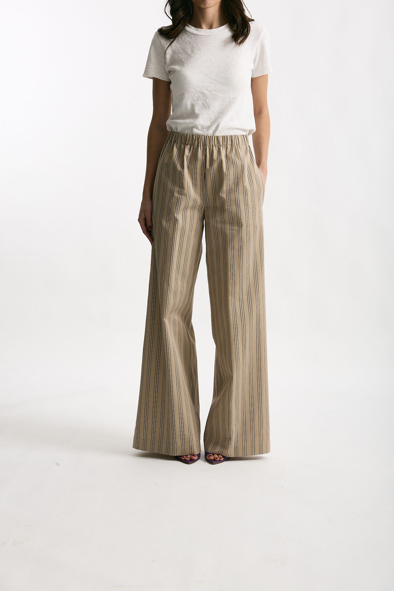 Pantalone rigato beige con riga donna Antonelli firenze - 4