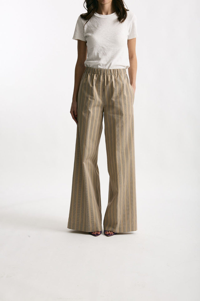Pantalone rigato beige con riga donna Antonelli firenze - 4