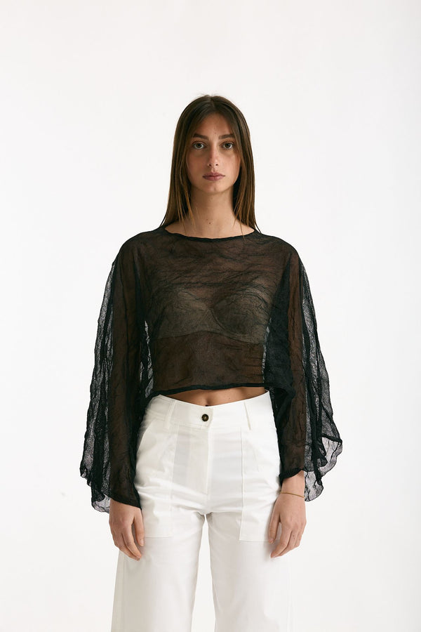 Top in seta e fibra metallizzata nero donna Antonelli firenze