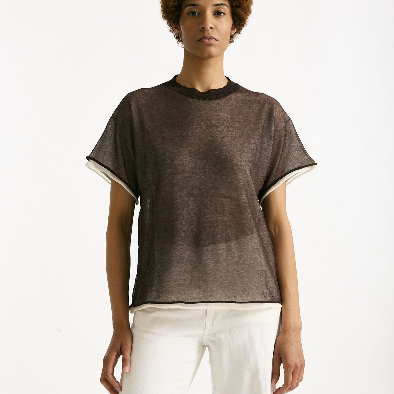 Maglia doppiata marrone e bianco donna Antonelli firenze - 6