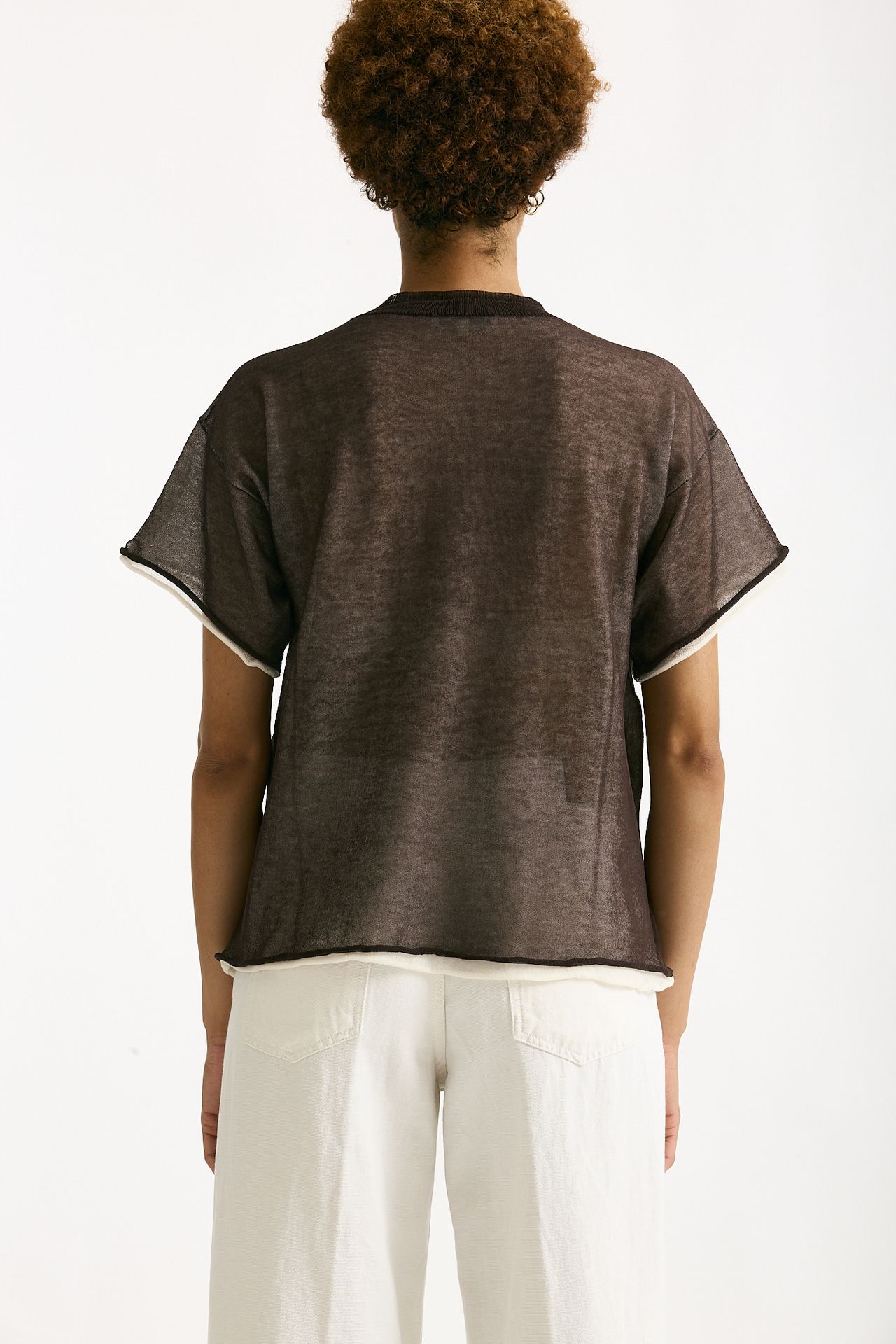 Maglia doppiata marrone e bianco donna Antonelli firenze - 3