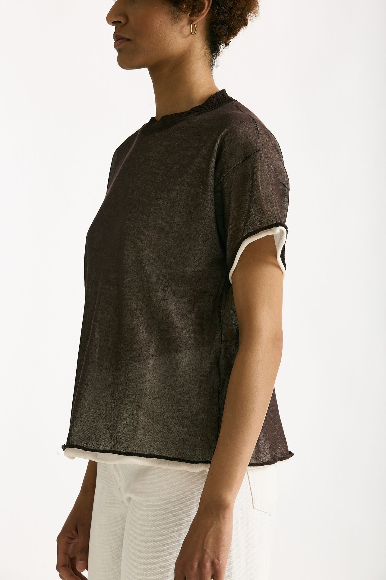 Maglia doppiata marrone e bianco donna Antonelli firenze - 4