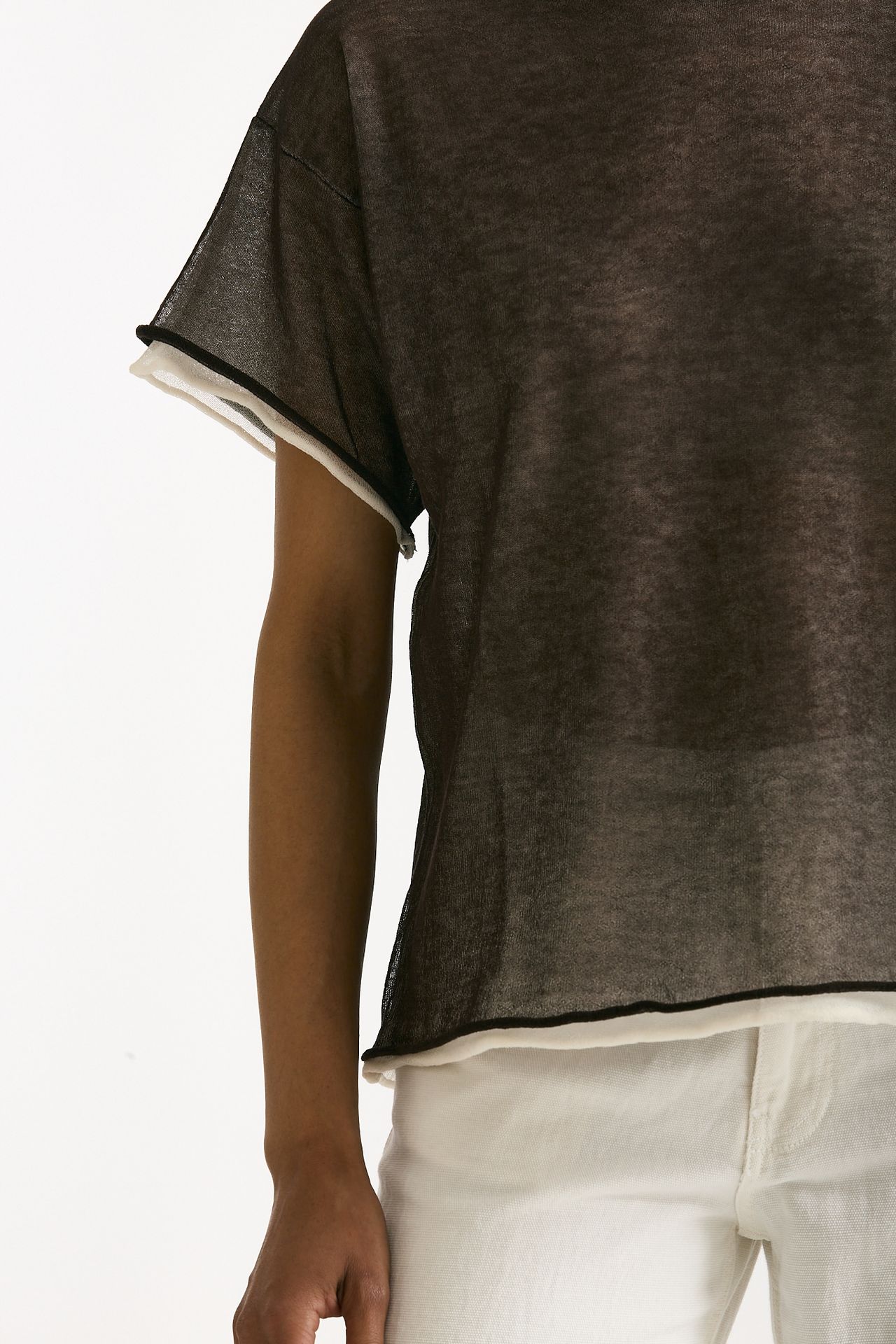 Maglia doppiata marrone e bianco donna Antonelli firenze - 5