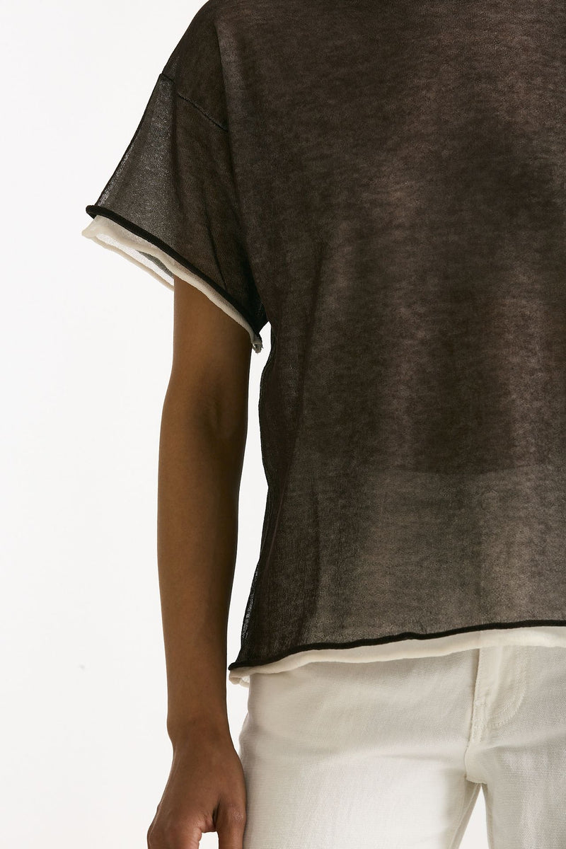 Maglia doppiata marrone e bianco donna Antonelli firenze - 5