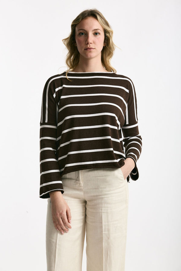 Maglia collo a barchetta rigata donna Be you