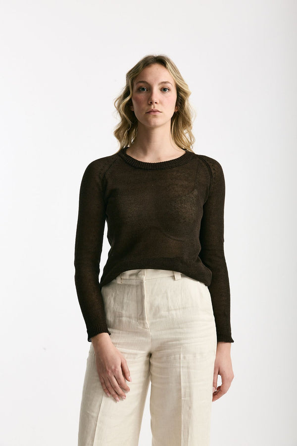 Maglia in lino e seta marrone scuro donna Be you