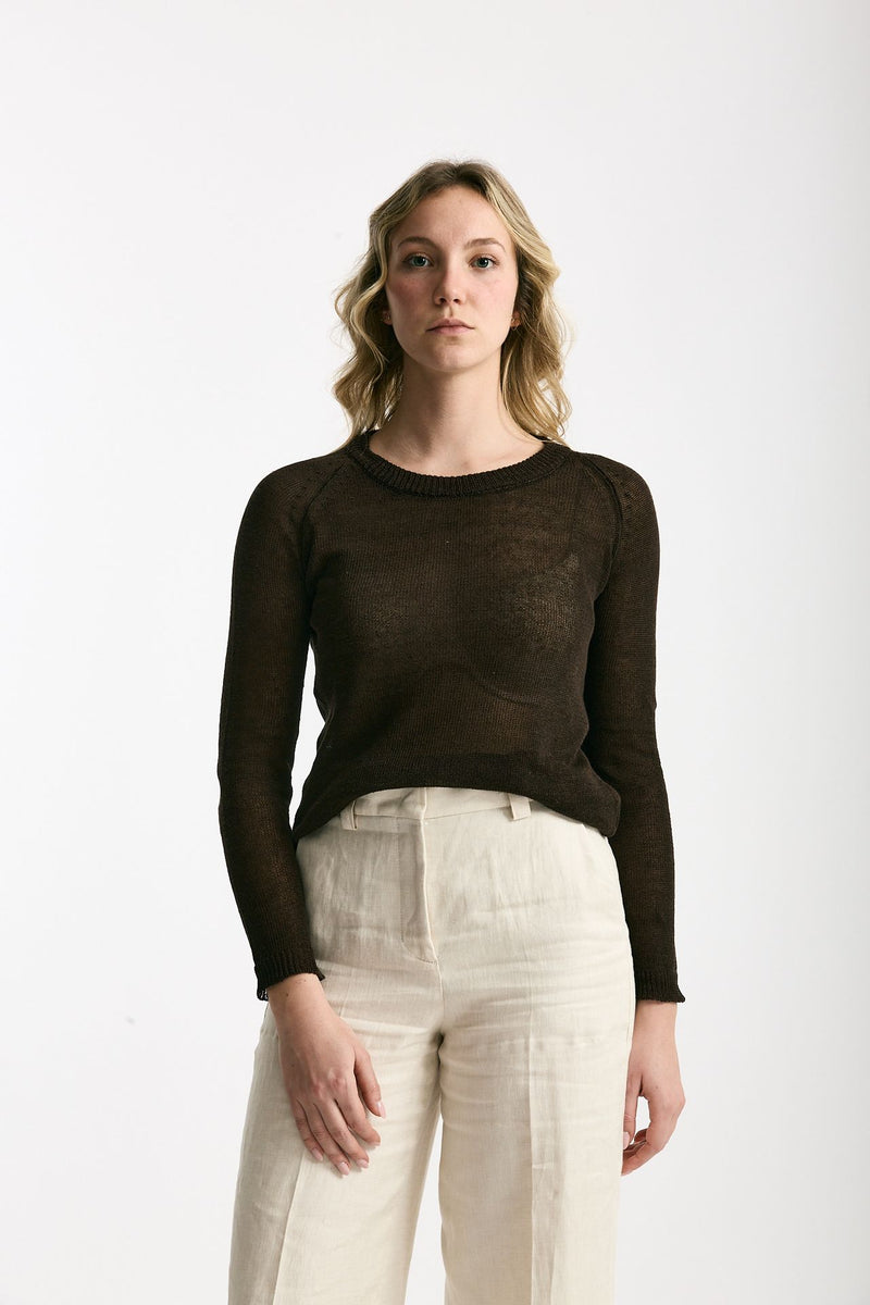 Maglia in lino e seta marrone scuro donna Be you - 1
