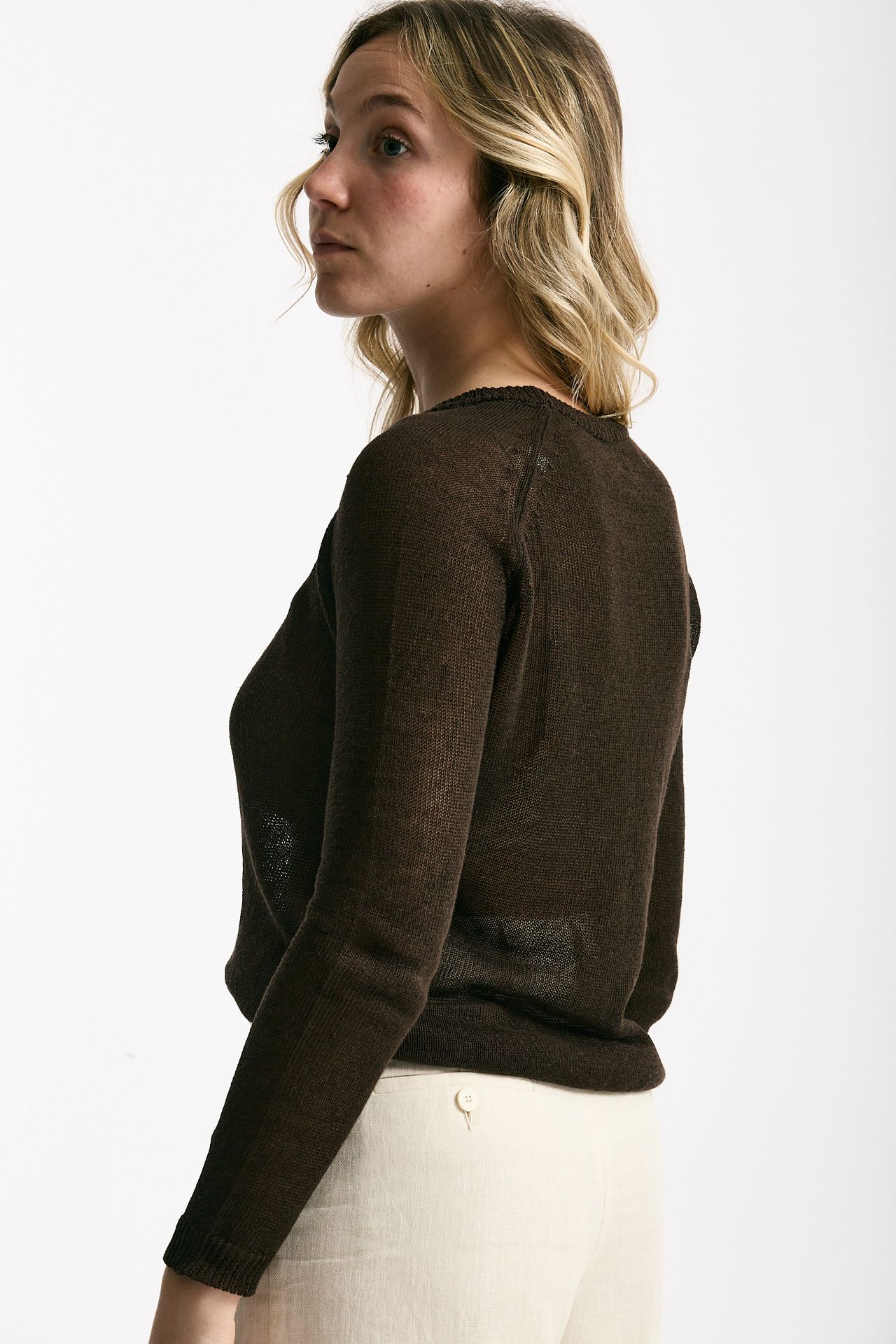 Maglia in lino e seta marrone scuro donna Be you - 2