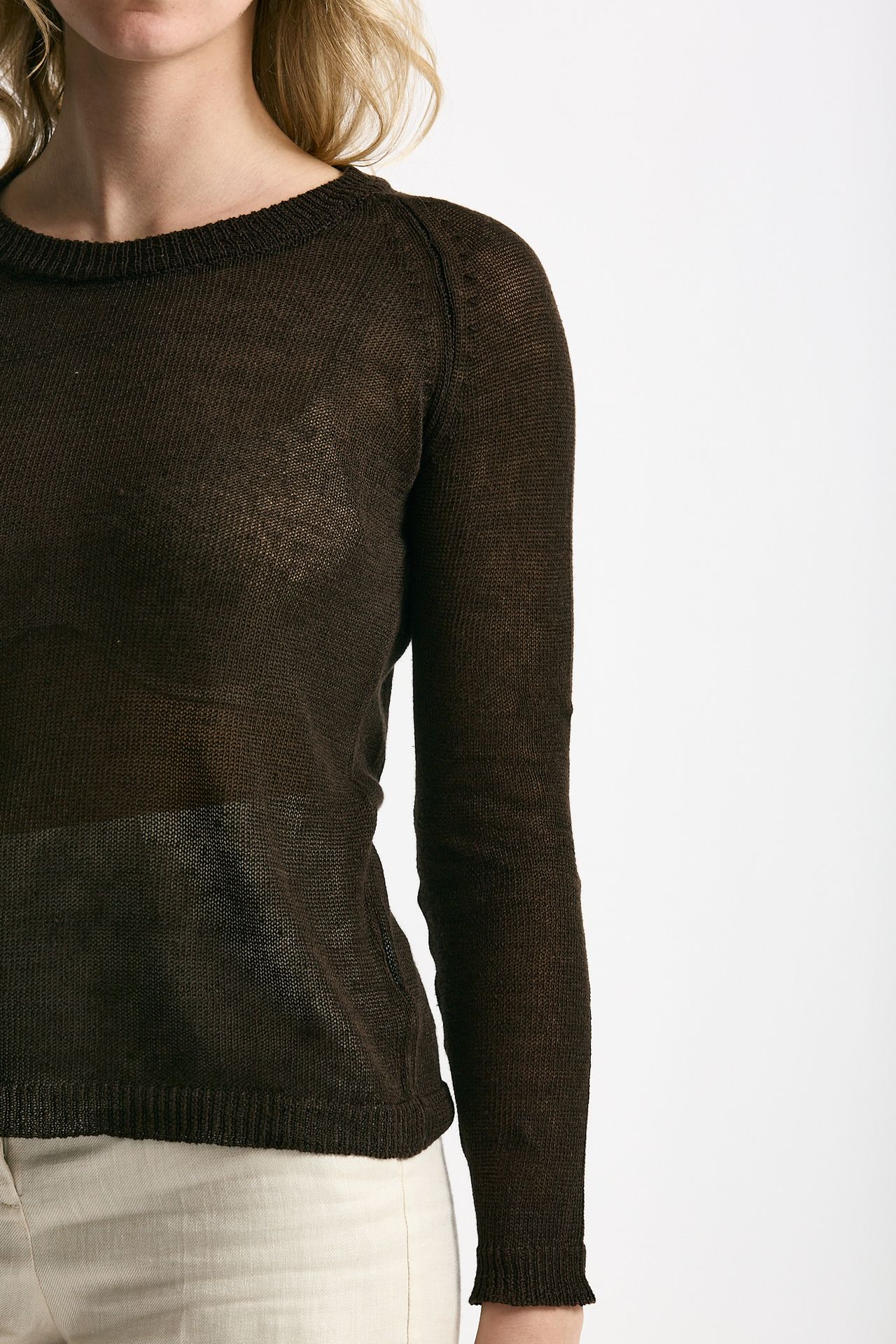 Maglia in lino e seta marrone scuro donna Be you - 5