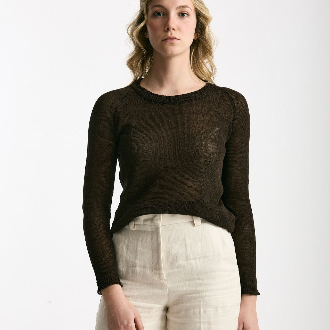 Maglia in lino e seta marrone scuro donna Be you - 6