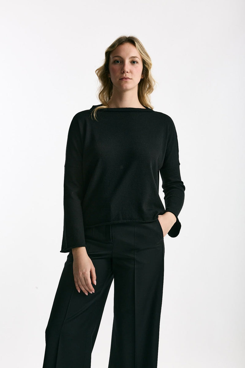 Maglia collo a barchetta nero donna Be you - 1