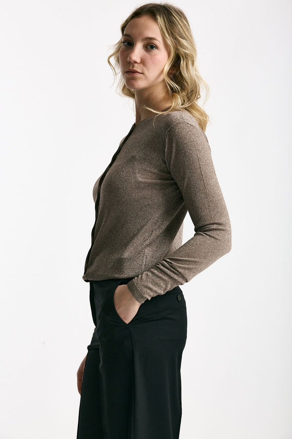 Cardigan slim in viscosa tortora con filo lurex donna Be you