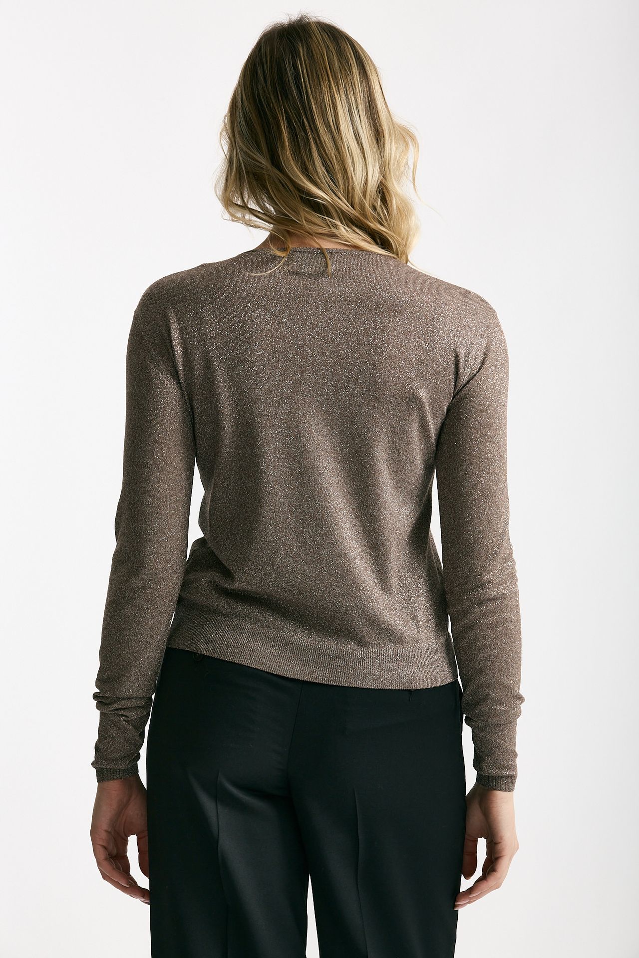 Cardigan slim in viscosa tortora con filo lurex donna Be you - 2