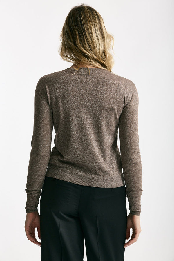 Cardigan slim in viscosa tortora con filo lurex donna Be you