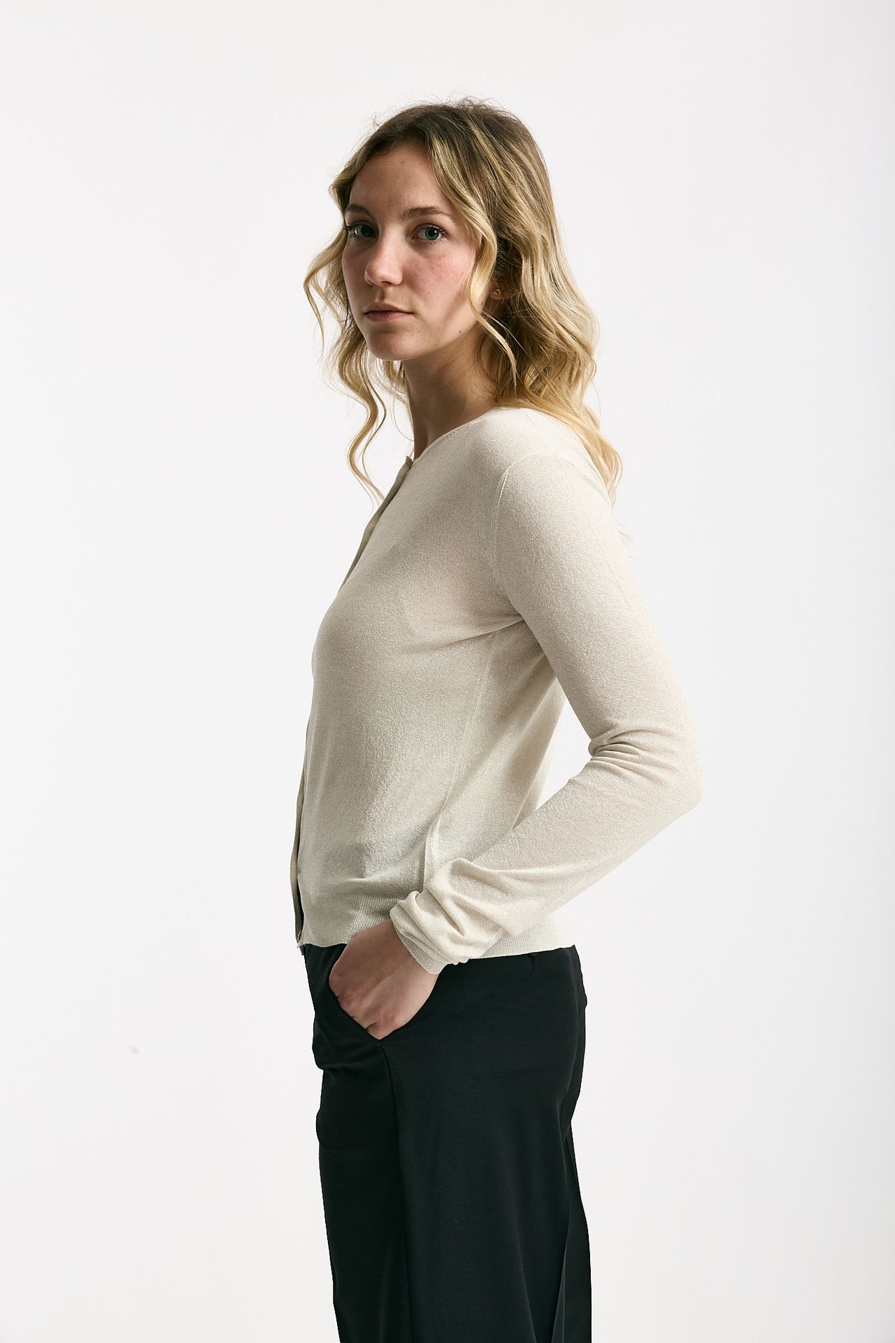 Cardigan slim in viscosa ghiaccio con filo lurex donna Be you - 2