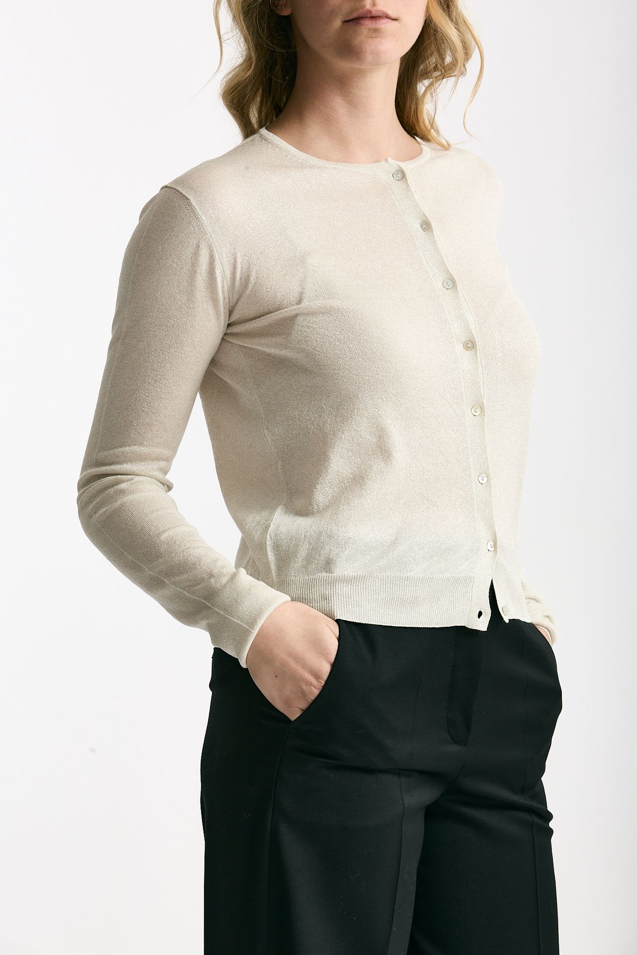 Cardigan slim in viscosa ghiaccio con filo lurex donna Be you - 4