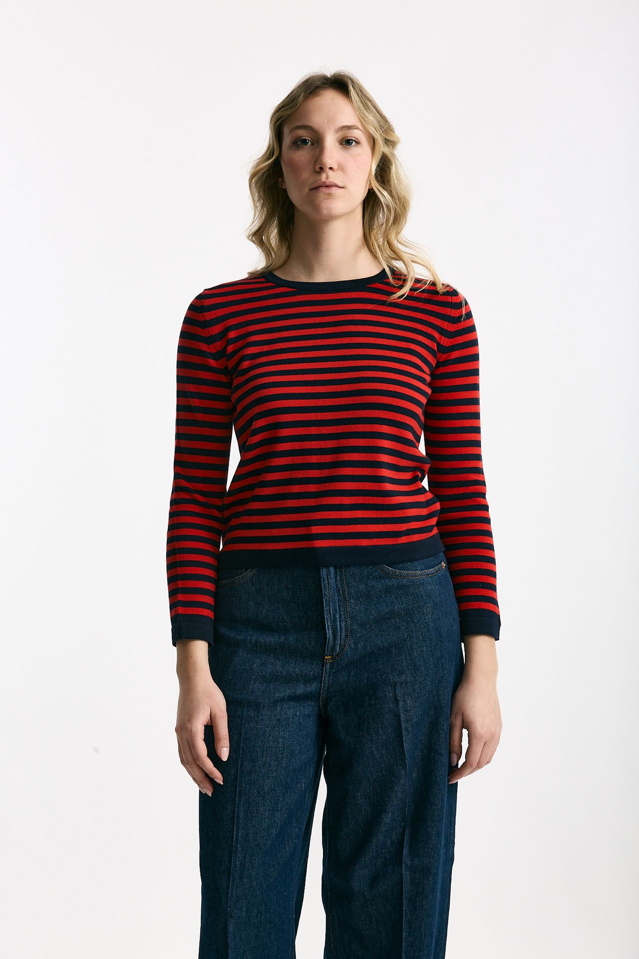 Maglia rigata Blu e rossa donna Marché des palmiers - 1