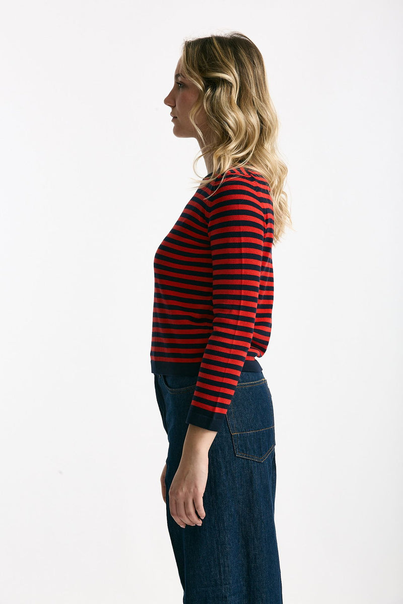 Maglia rigata Blu e rossa donna Marché des palmiers - 2