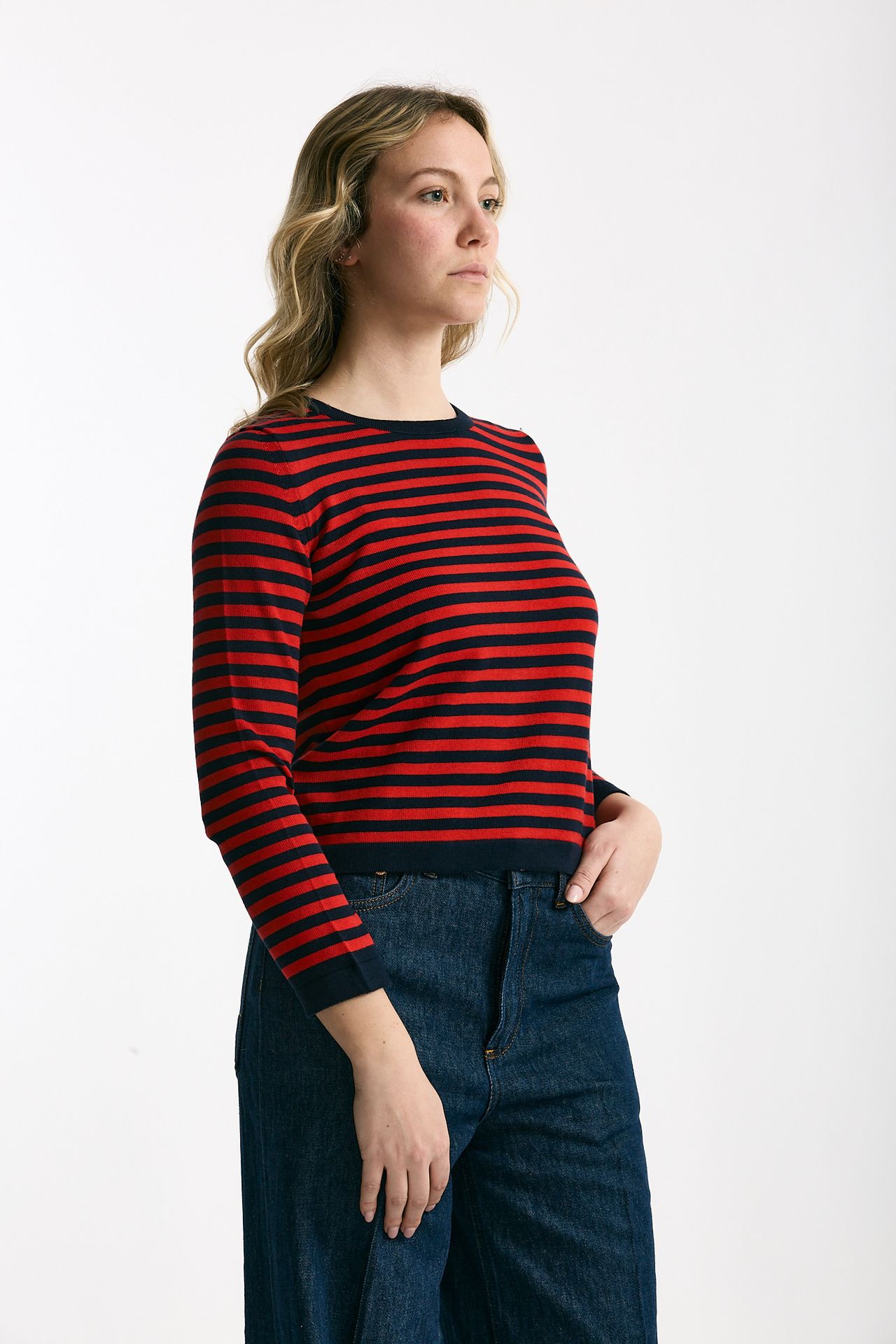 Maglia rigata Blu e rossa donna Marché des palmiers - 4