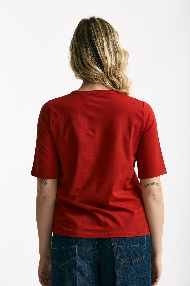 T-shirt in cotone rosso donna Marché des palmiers - 3