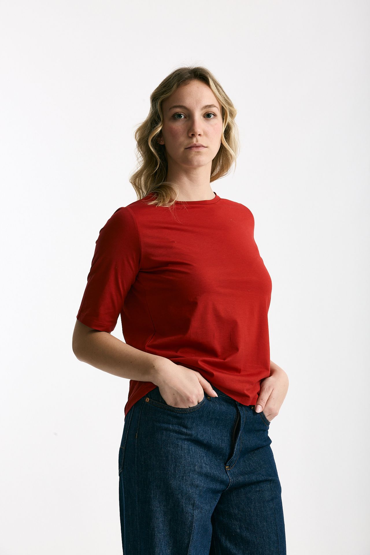 T-shirt in cotone rosso donna Marché des palmiers - 1