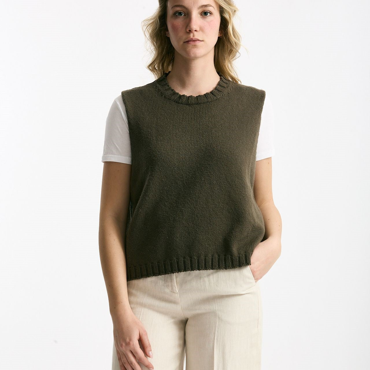 Gilet in maglia verde bosco donna Marché des palmiers - 6