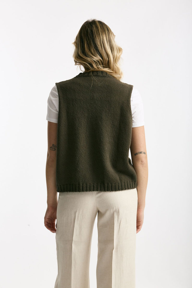 Gilet in maglia verde bosco donna Marché des palmiers - 4