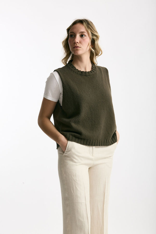 Gilet in maglia verde bosco donna Marché des palmiers