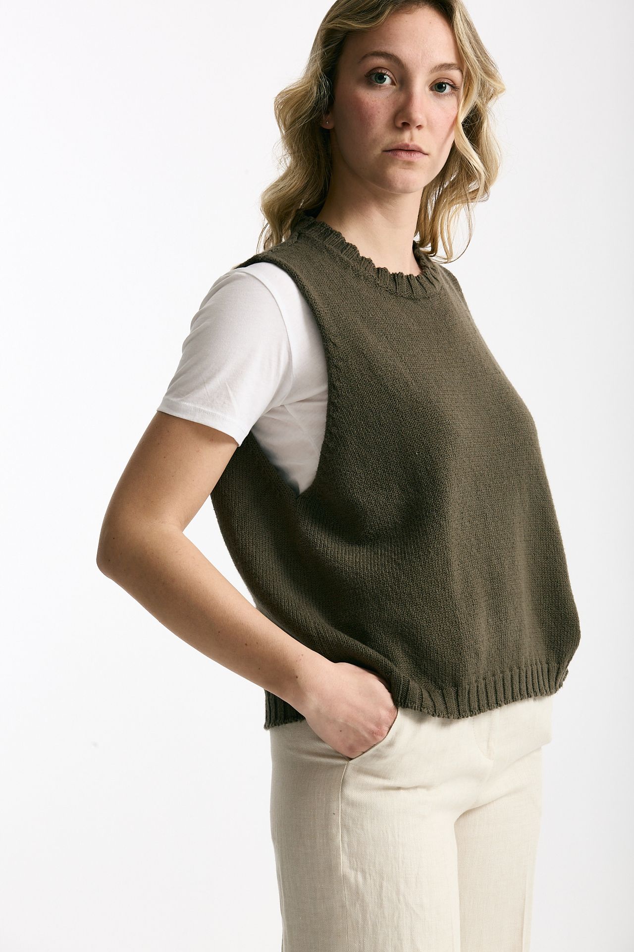 Gilet in maglia verde bosco donna Marché des palmiers - 5