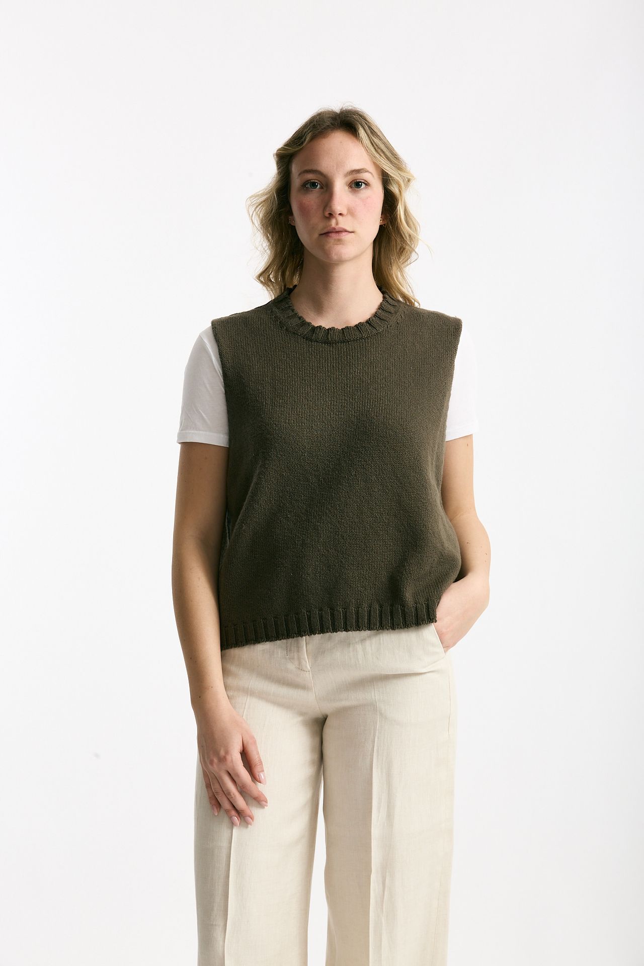 Gilet in maglia verde bosco donna Marché des palmiers - 2