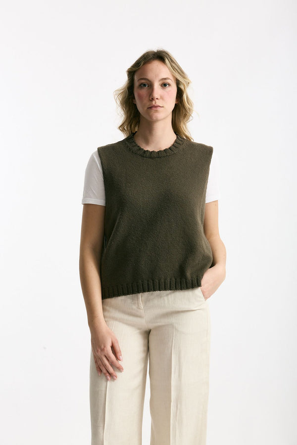 Gilet in maglia verde bosco donna Marché des palmiers