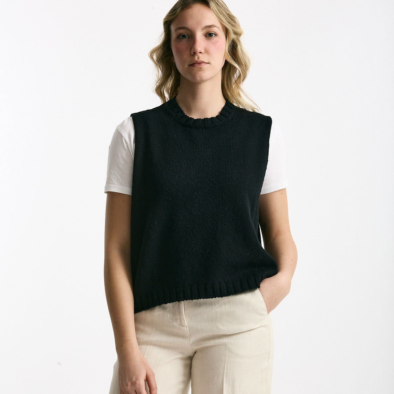 Gilet in maglia nero donna Marché des palmiers - 6