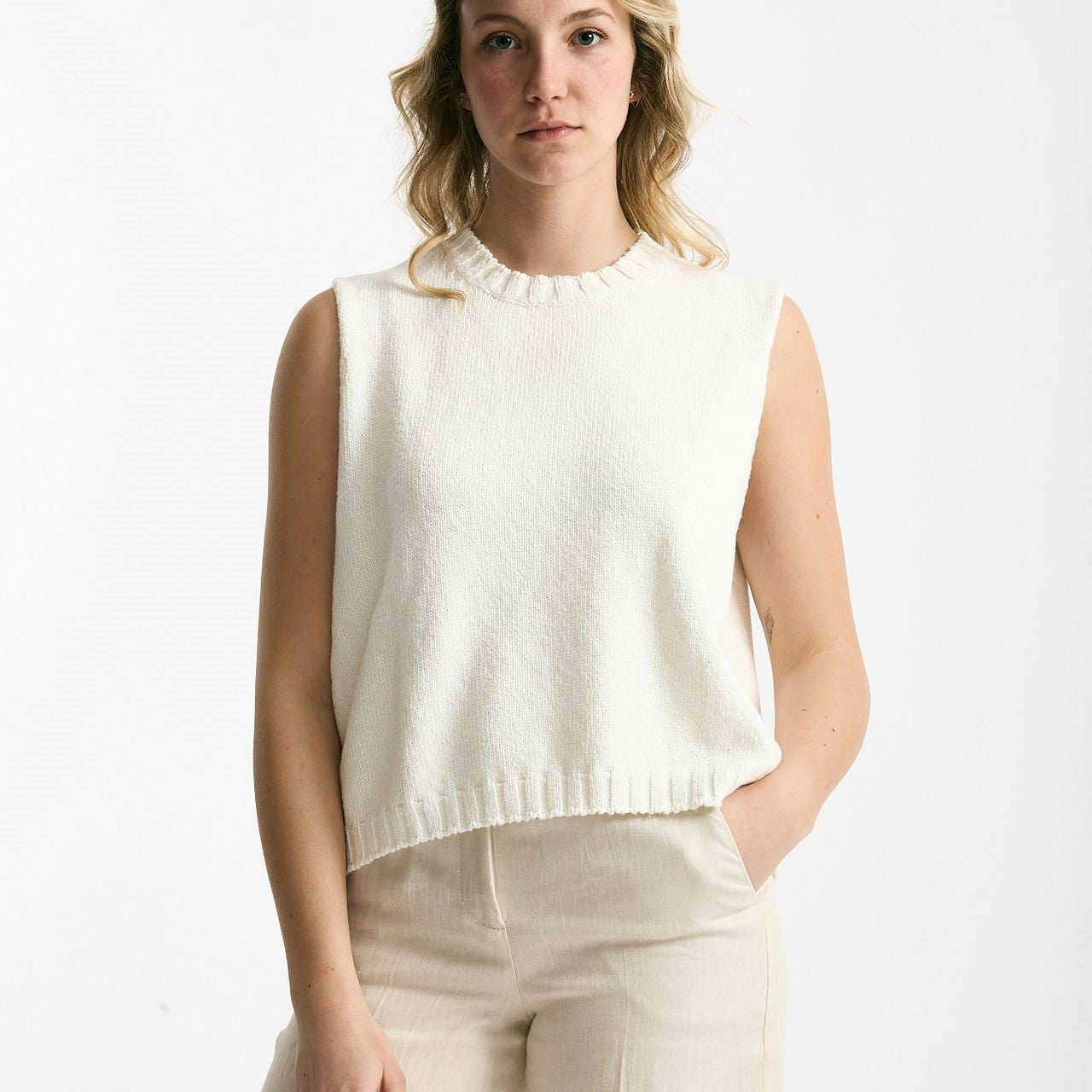 Gilet in maglia bianco donna Marché des palmiers - 6
