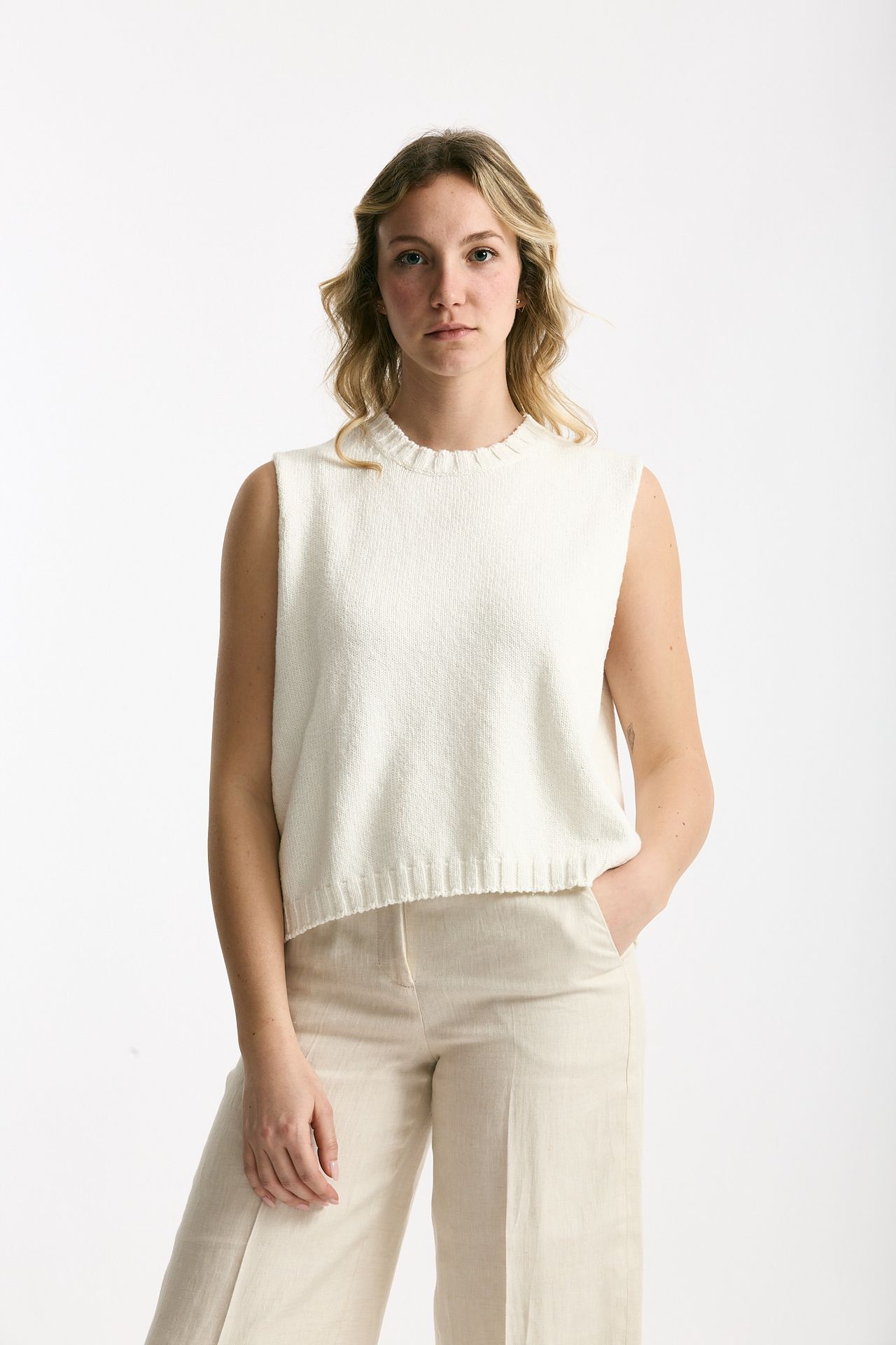 Gilet in maglia bianco donna Marché des palmiers - 1
