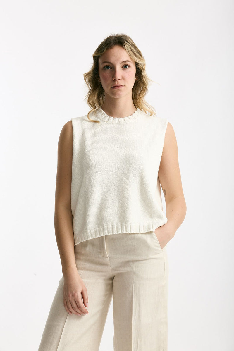 Gilet in maglia bianco donna Marché des palmiers - 1
