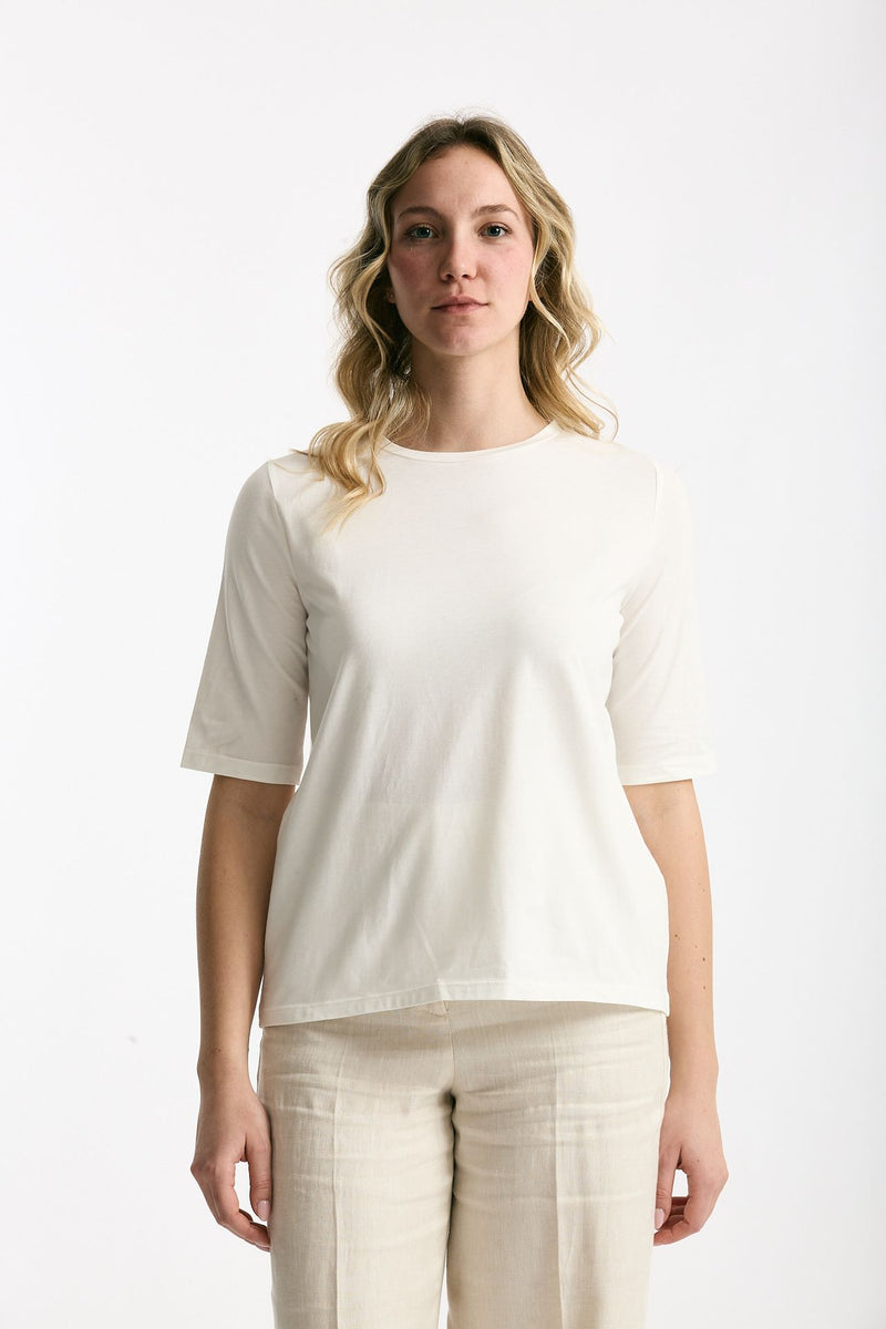 T-shirt in cotone bianco donna Marché des palmiers - 1