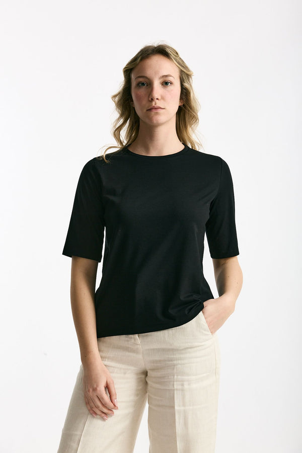 T-shirt in cotone nero donna Marché des palmiers