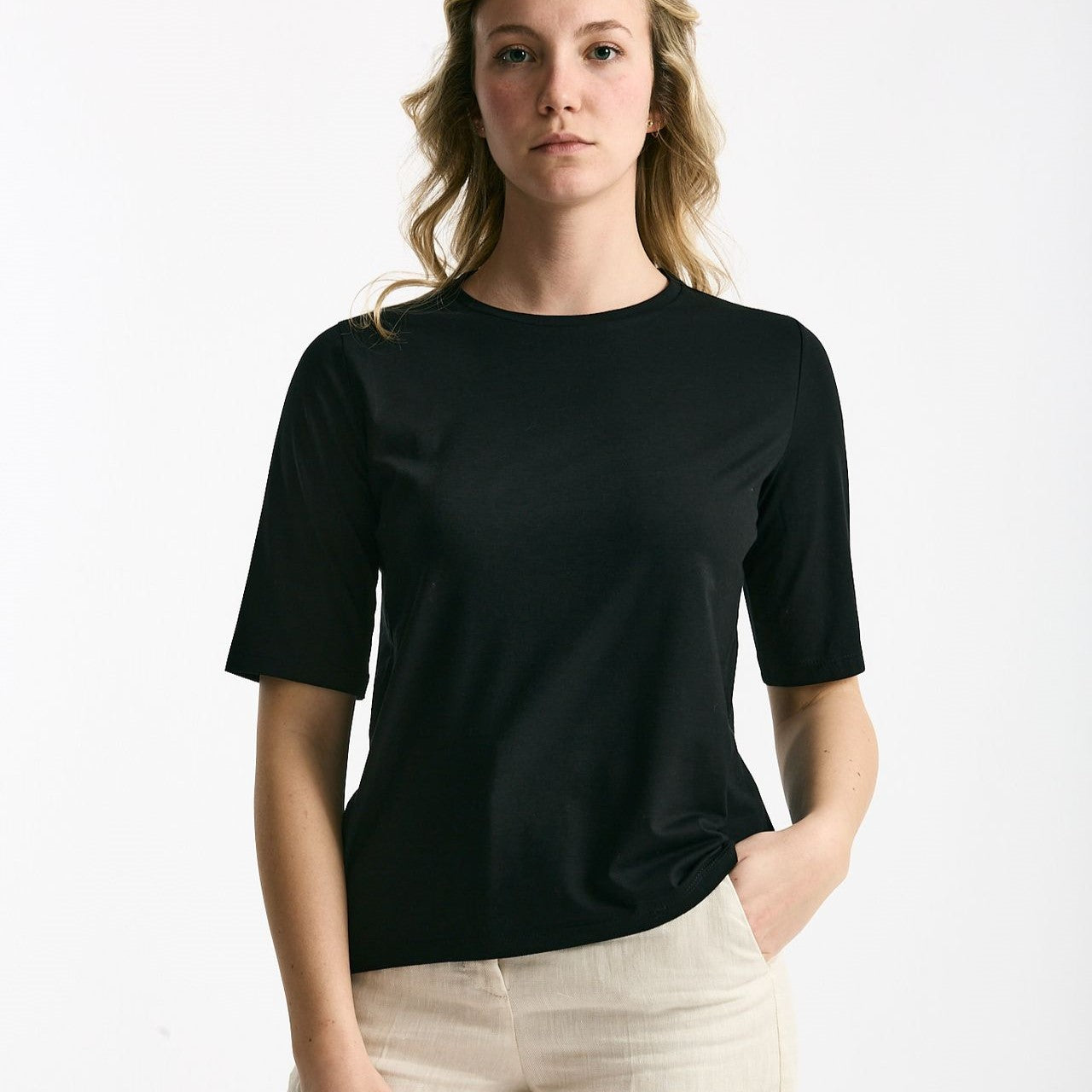 T-shirt in cotone nero donna Marché des palmiers - 6
