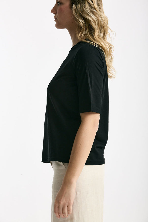 T-shirt in cotone nero donna Marché des palmiers