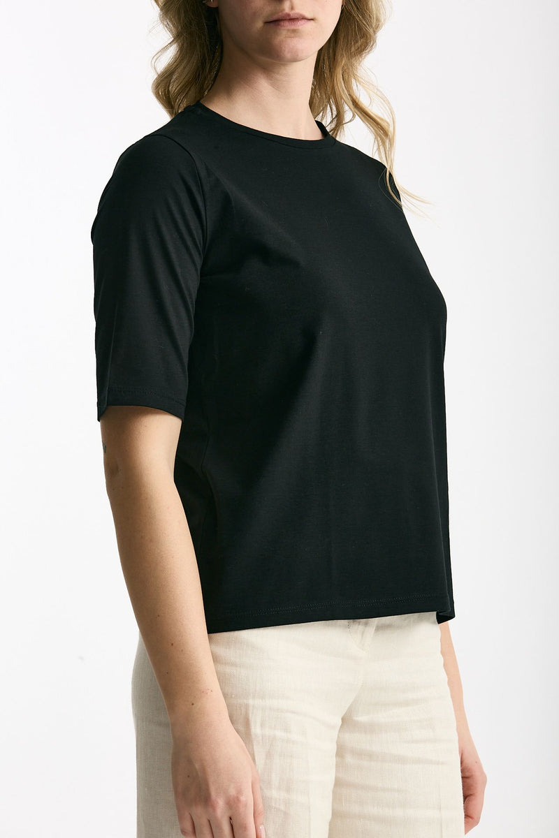 T-shirt in cotone nero donna Marché des palmiers - 4