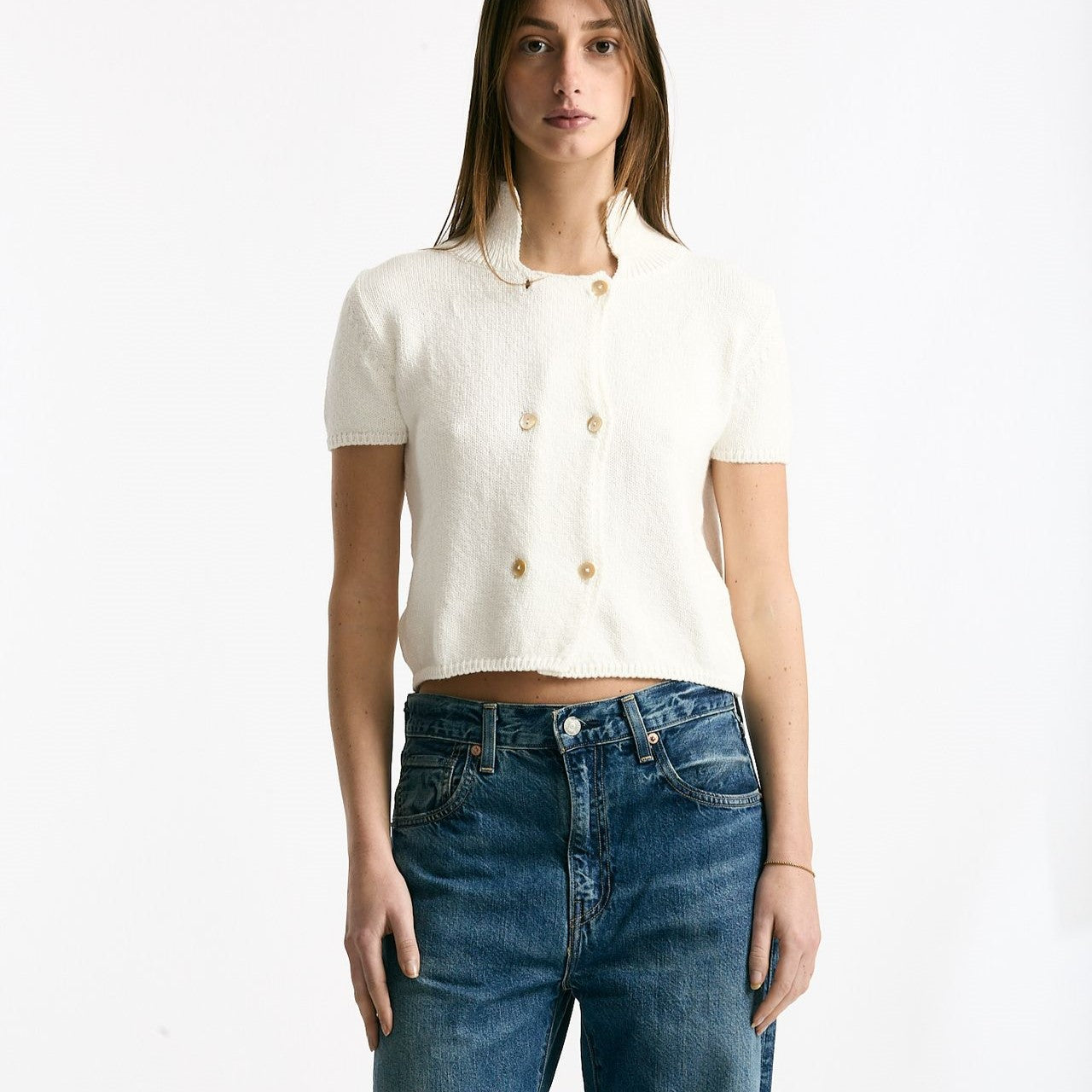 Maglia in cotone bianco donna Marché des palmiers - 7