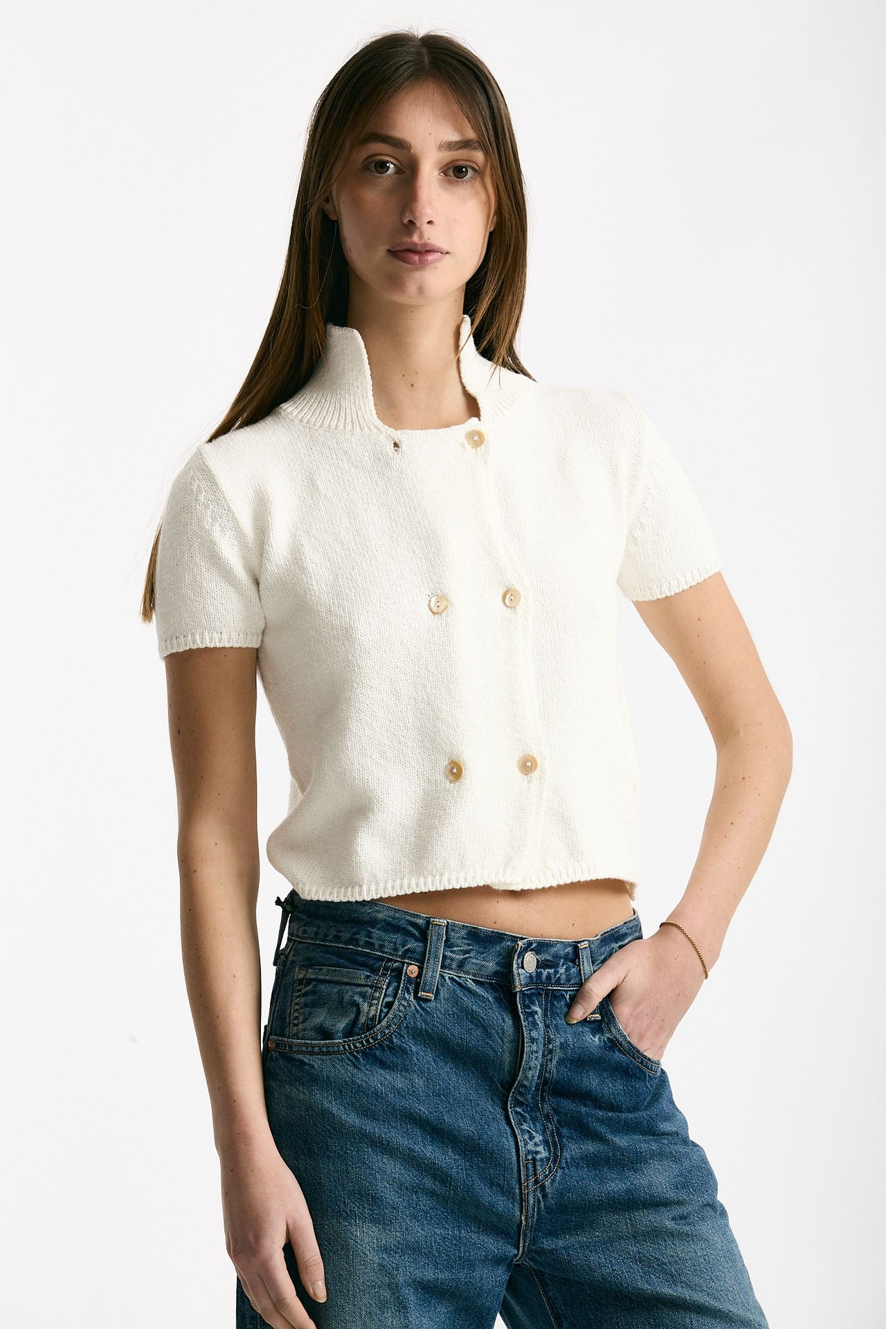 Maglia in cotone bianco donna Marché des palmiers - 4