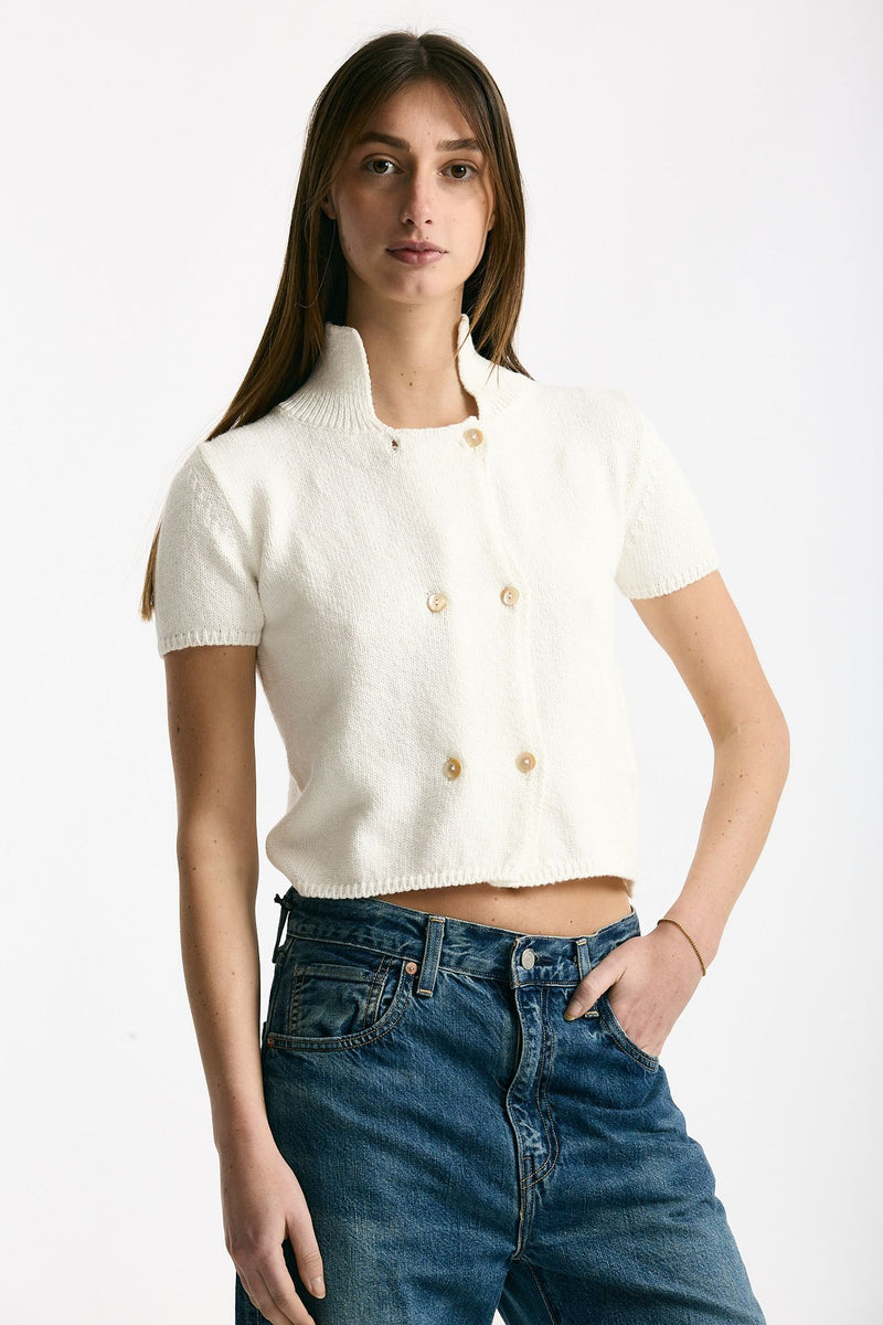 Maglia in cotone bianco donna Marché des palmiers - 4