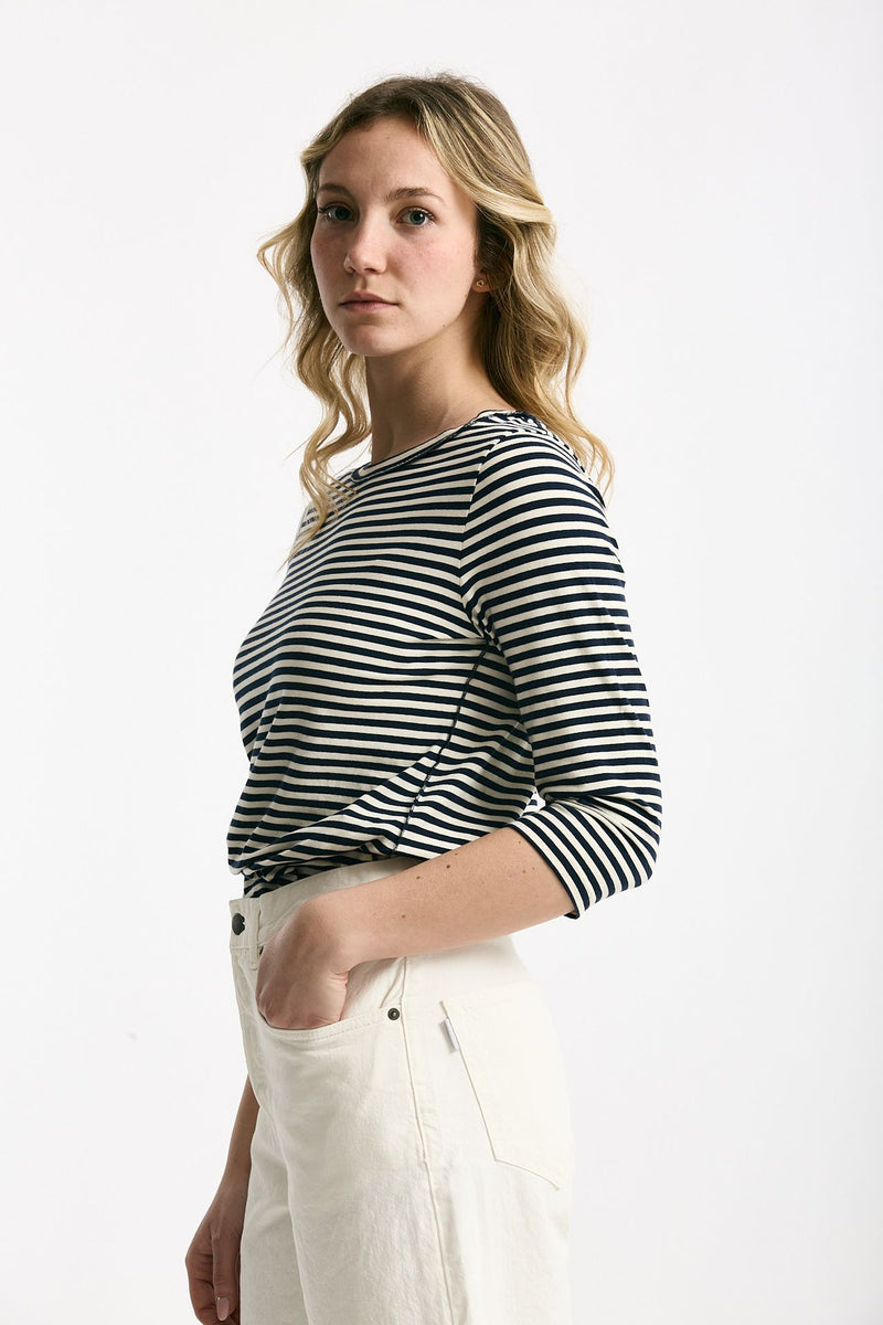 T-shirt slim rigata panna e blu donna Clouds - 1