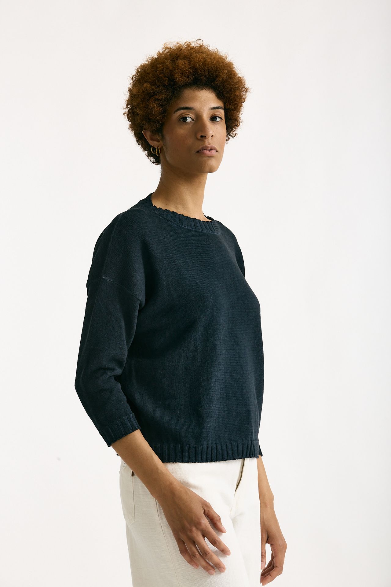 Maglia in cotone lavato blu donna Clouds - 1