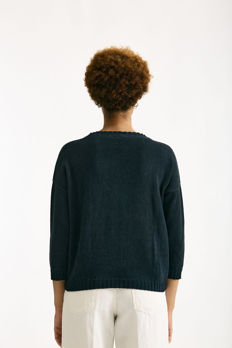 Maglia in cotone lavato blu donna Clouds - 3