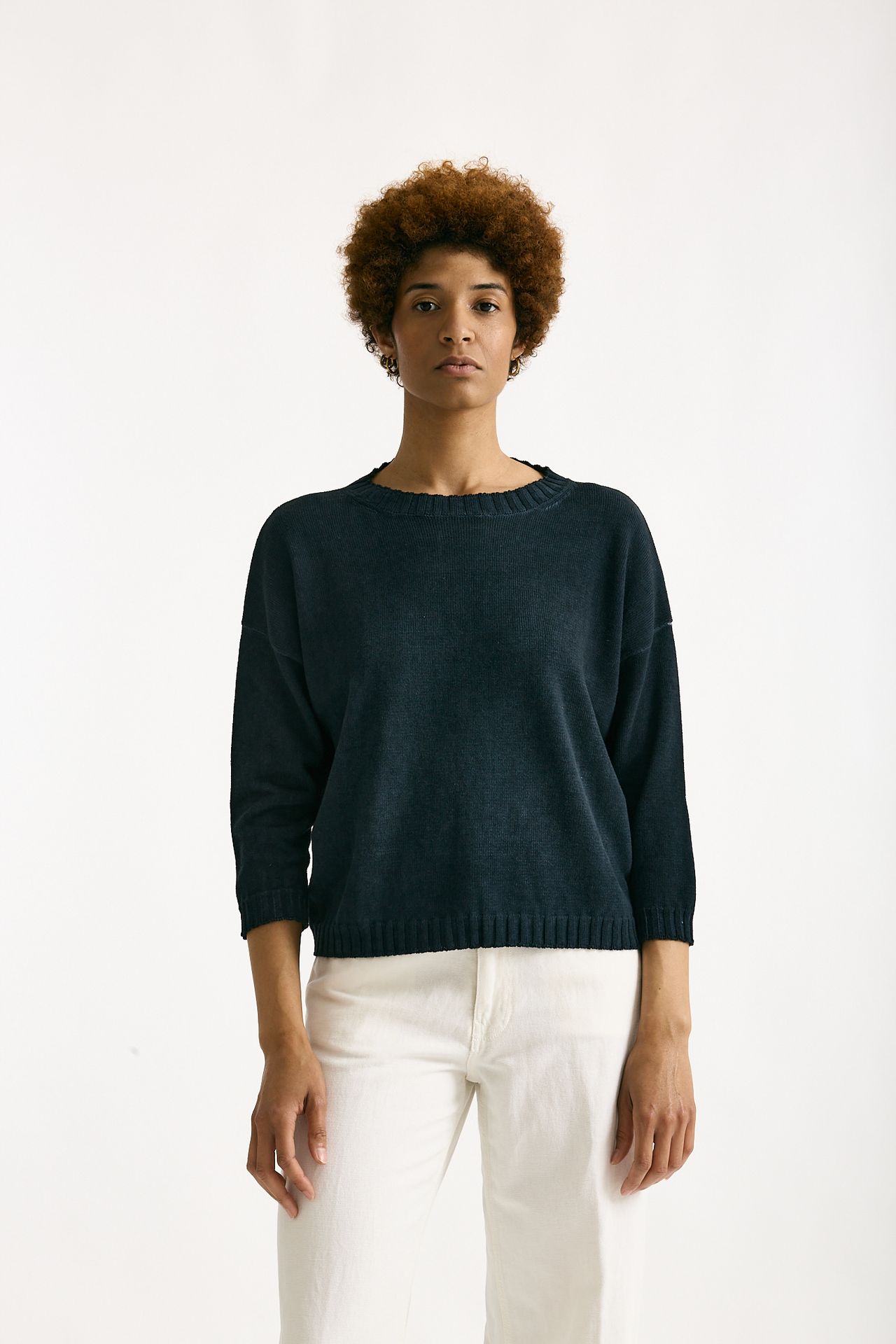 Maglia in cotone lavato blu donna Clouds - 2